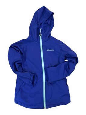 Columbia Kids Blue Hooded Rain Jacket with Light Blue Zip